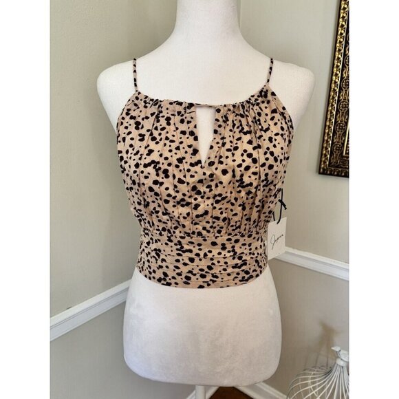 NWT Japna Womens Size M Brown Animal Print Halter Crop Top - Picture 1 of 6